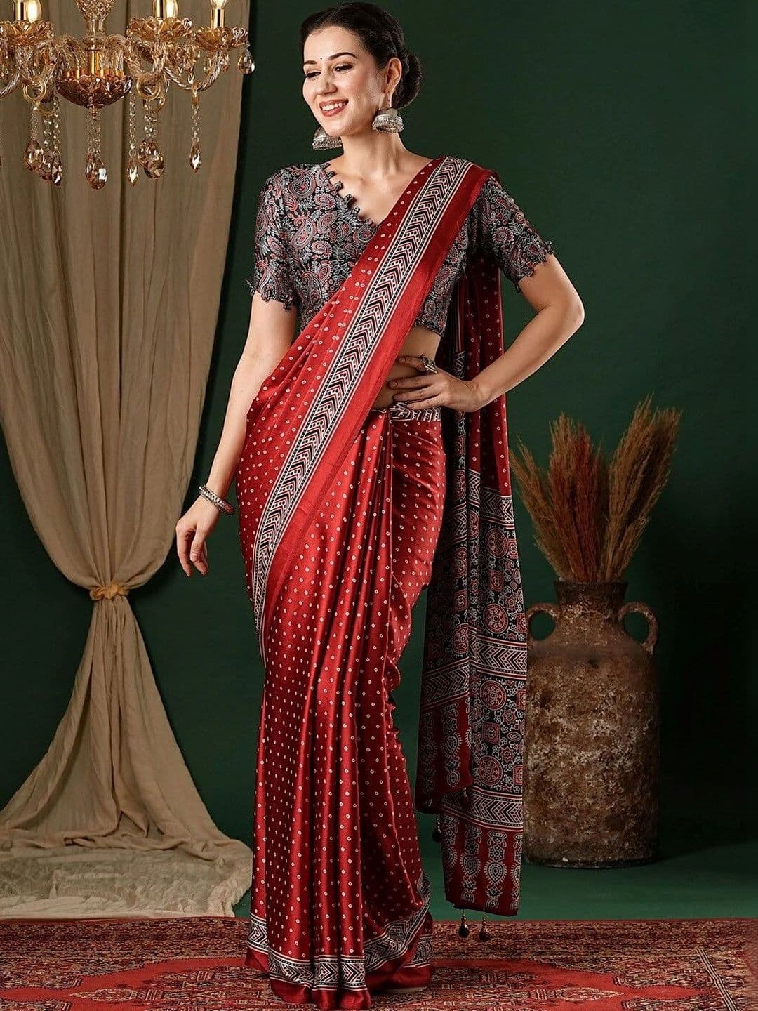 KALINI Floral Mirror Work Silk Blend Heavy Work Mysore Silk Saree - view 1