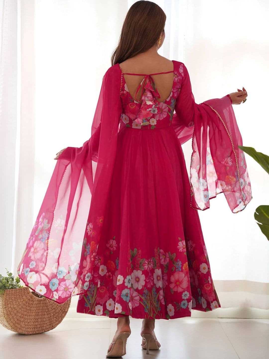 SAJAVAT ETHENIC WEAR Women Floral Printed Empire Kurta with Trousers & With Dupatta thumbnail 6
