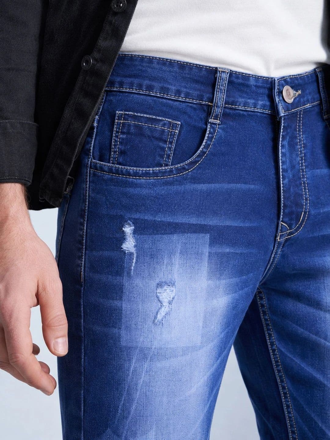 GEX Men Jean Relaxed Fit Mid-Rise Highly Distressed Stretchable Jeans thumbnail 5