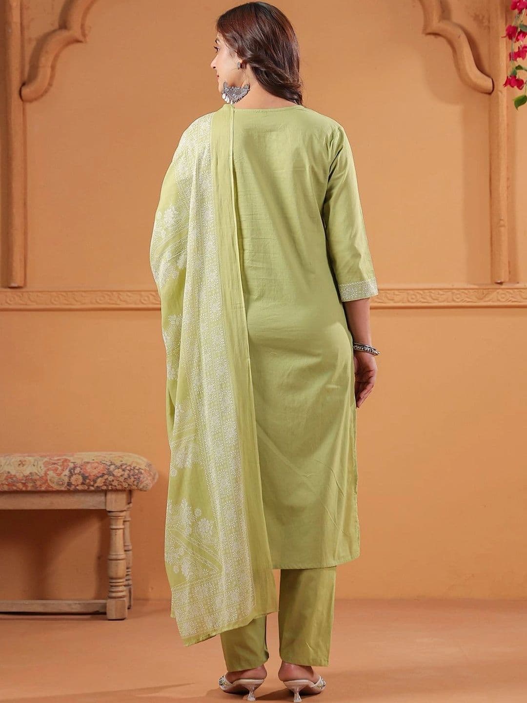 Misaina Women Ethnic Motifs Regular Mirror Work Pure Cotton Kurta with Trousers & Dupatta thumbnail 4