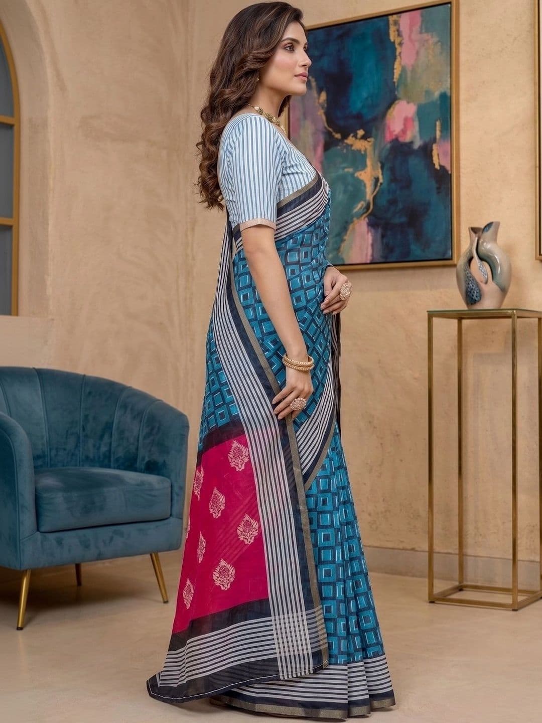BORAD FASHION Striped Designer Chanderi Saree thumbnail 3