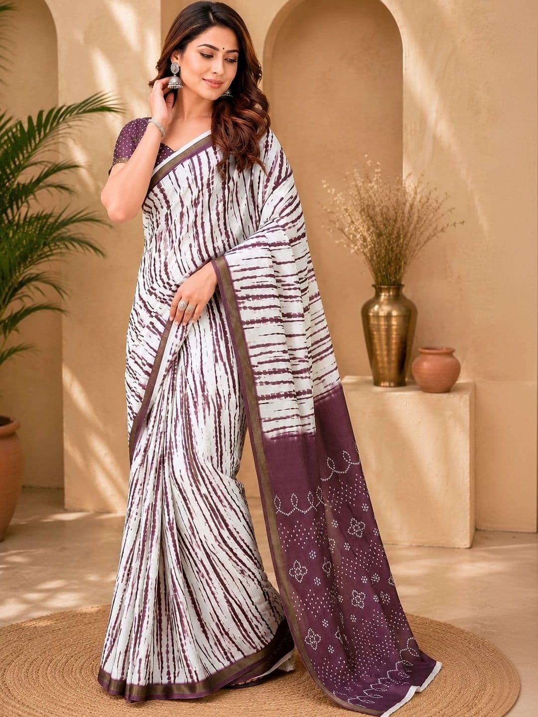 BORAD FASHION Tie and Dye Designer Chanderi Saree thumbnail 4