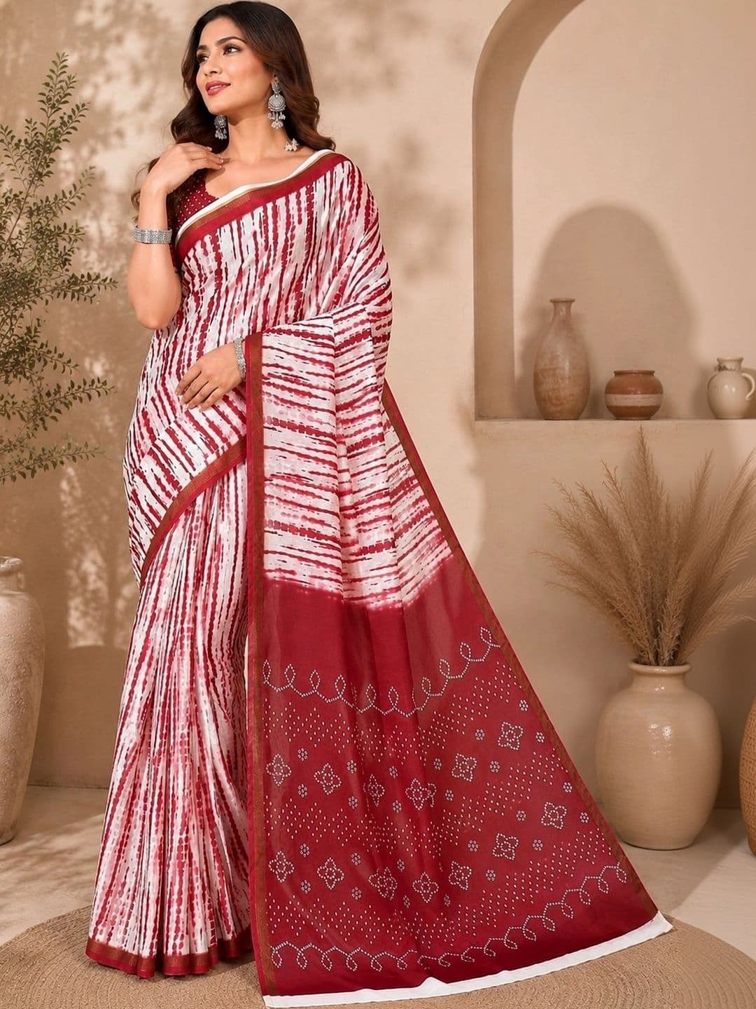BORAD FASHION Tie and Dye Designer Chanderi Saree thumbnail 2