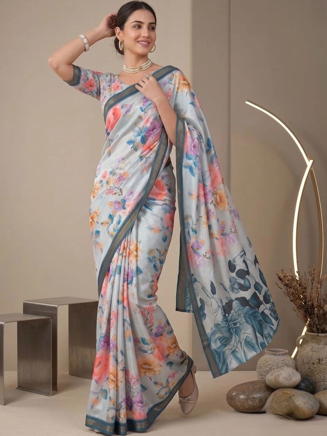 BORAD FASHION Floral Designer Chanderi Saree thumbnail 2