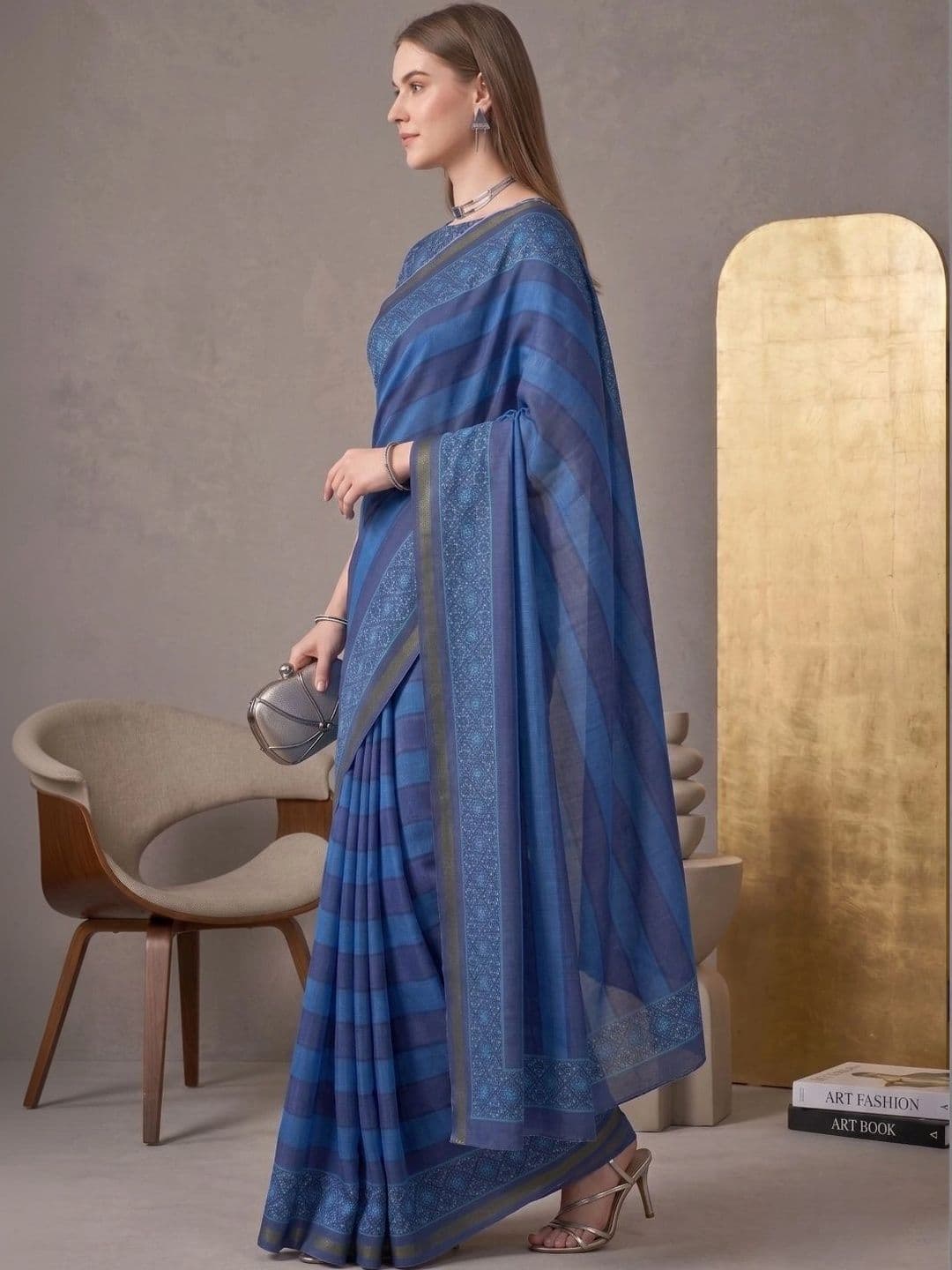 BORAD FASHION Striped Designer Chanderi Saree thumbnail 4