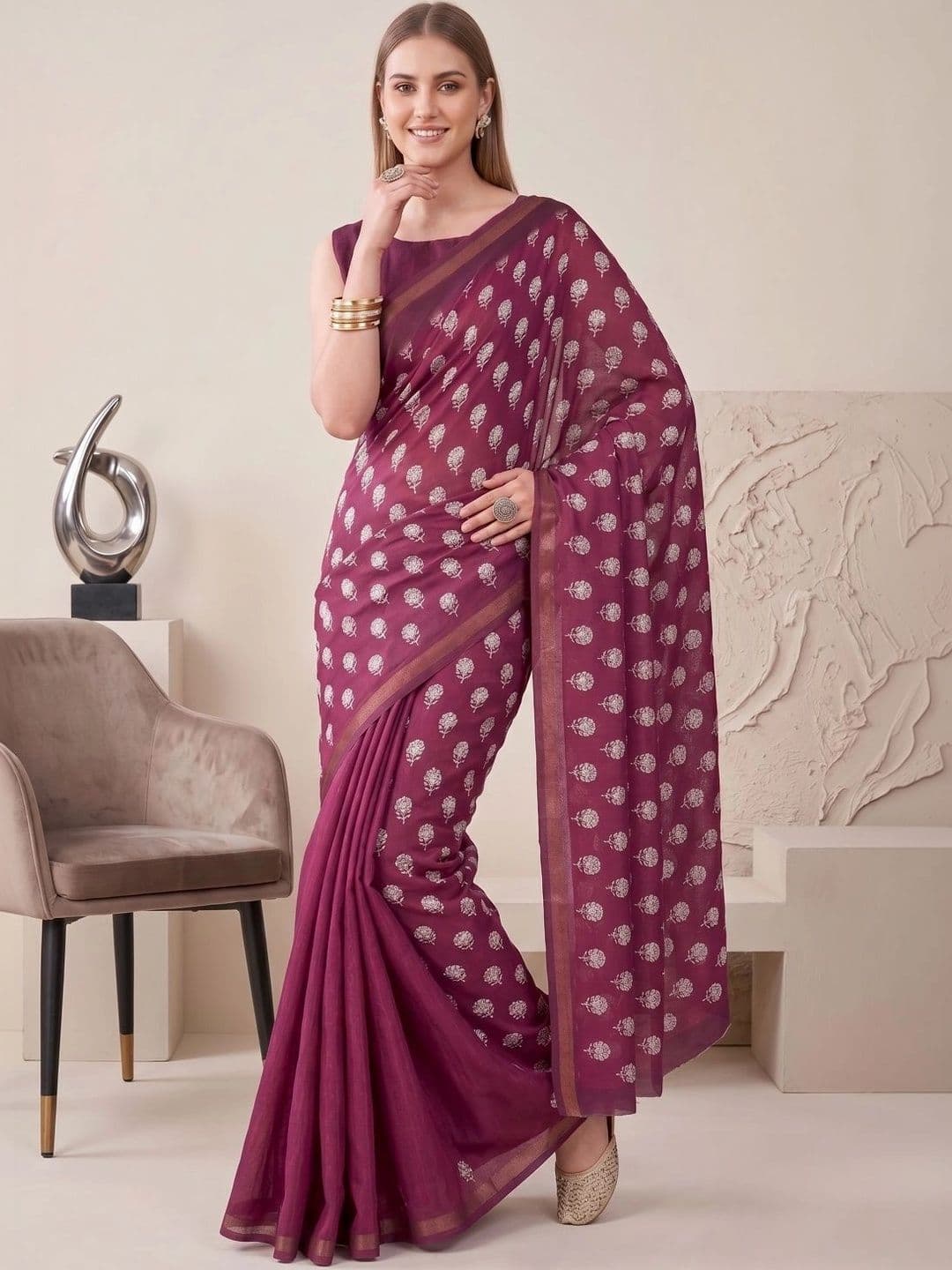 BORAD FASHION Women Printed Chanderi Saree thumbnail 4