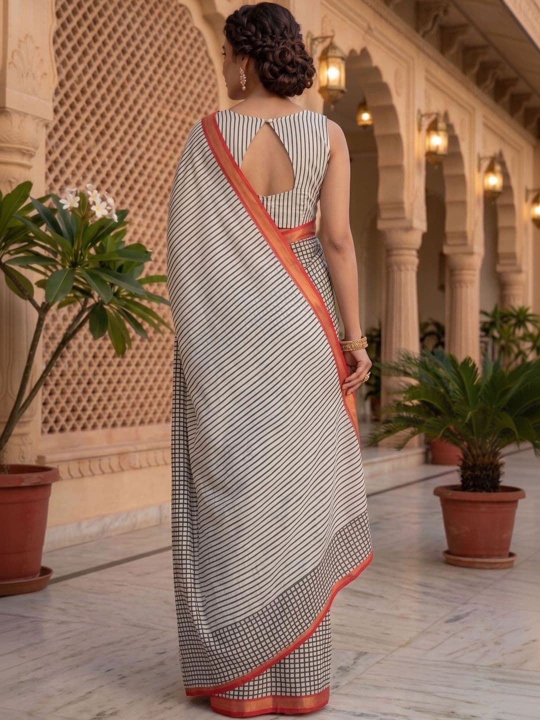 BORAD FASHION Striped Designer Chanderi Saree thumbnail 4