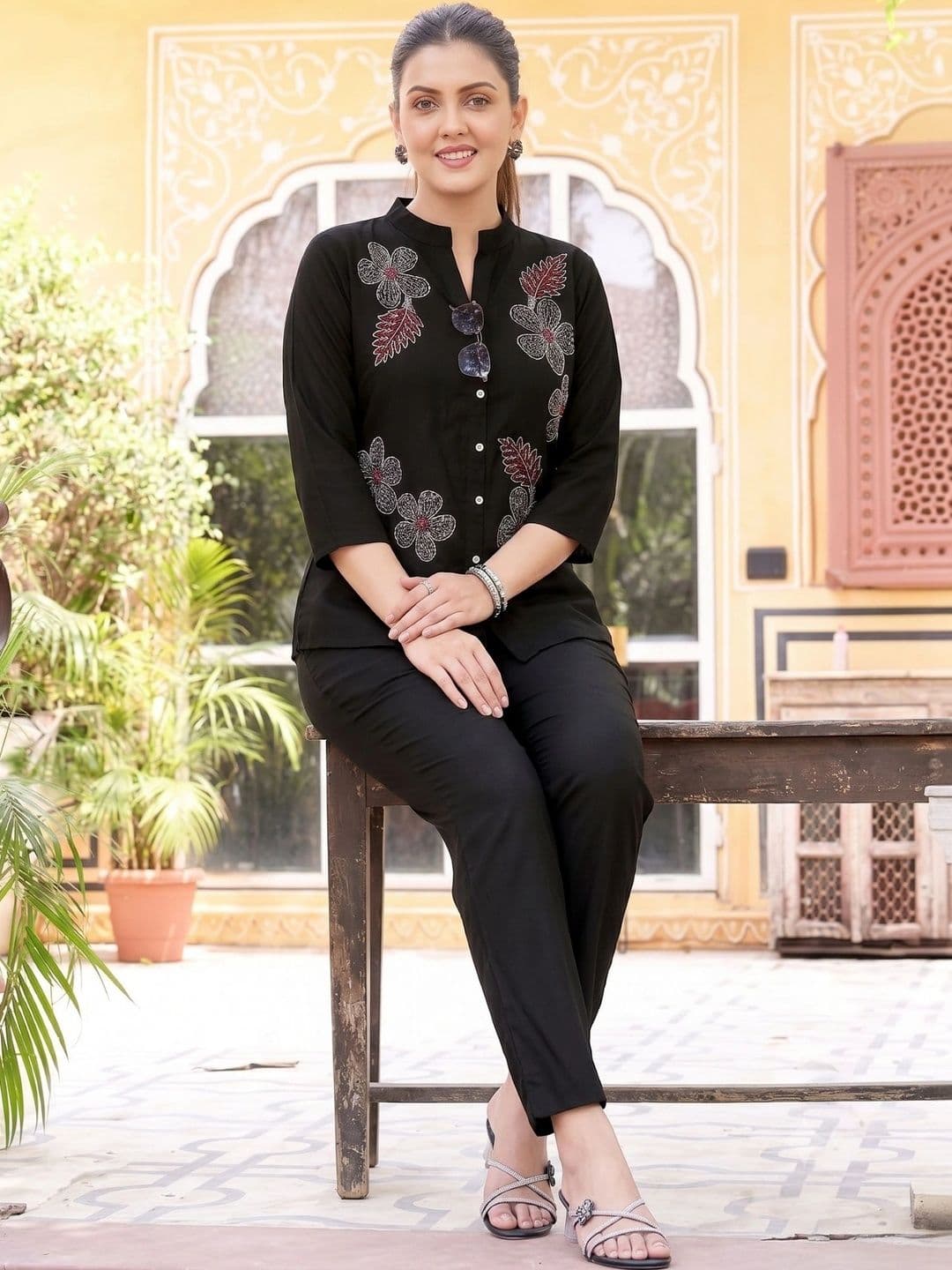Milvia Floral Embroidered Top with Trousers thumbnail 2