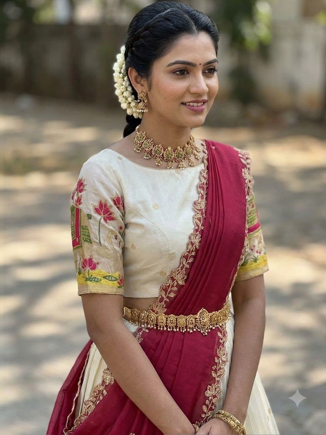 Fabcartz Printed Thread Work Semi-Stitched Lehenga & Unstitched Blouse With Dupatta thumbnail 2