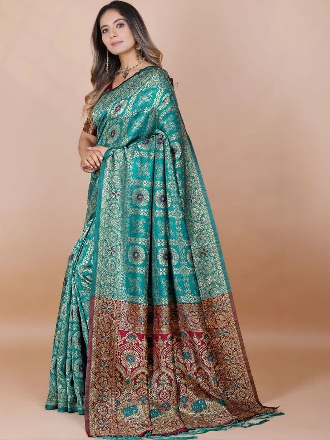 revika Woven Design Zari Art Silk Designer Kanjeevaram Saree thumbnail 5