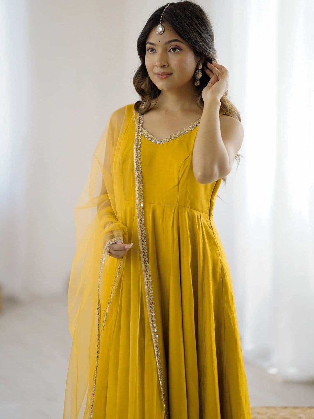 SAJAVAT ETHENIC WEAR Women Regular Sequinned Chanderi Silk Kurta with Trousers & With Dupatta thumbnail 6