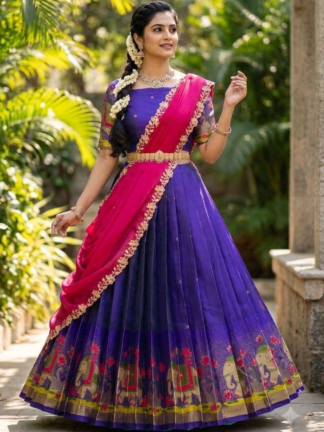 Fabcartz Embroidered Semi-Stitched Lehenga & Unstitched Blouse With Dupatta thumbnail 2