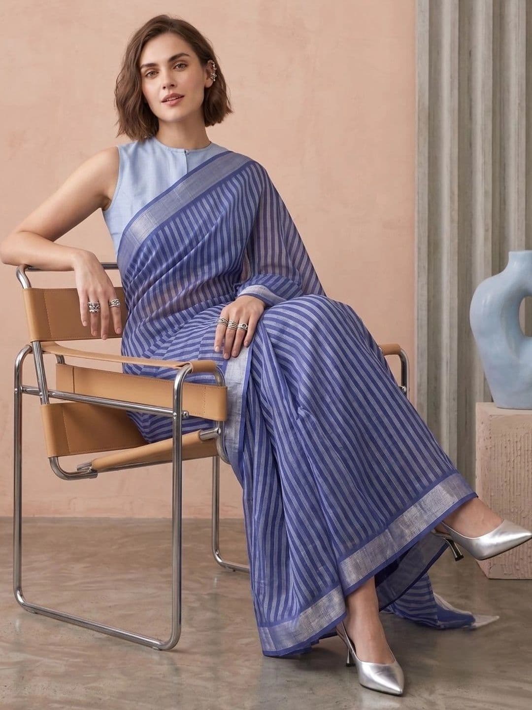 BORAD FASHION Striped Designer Chanderi Saree thumbnail 4