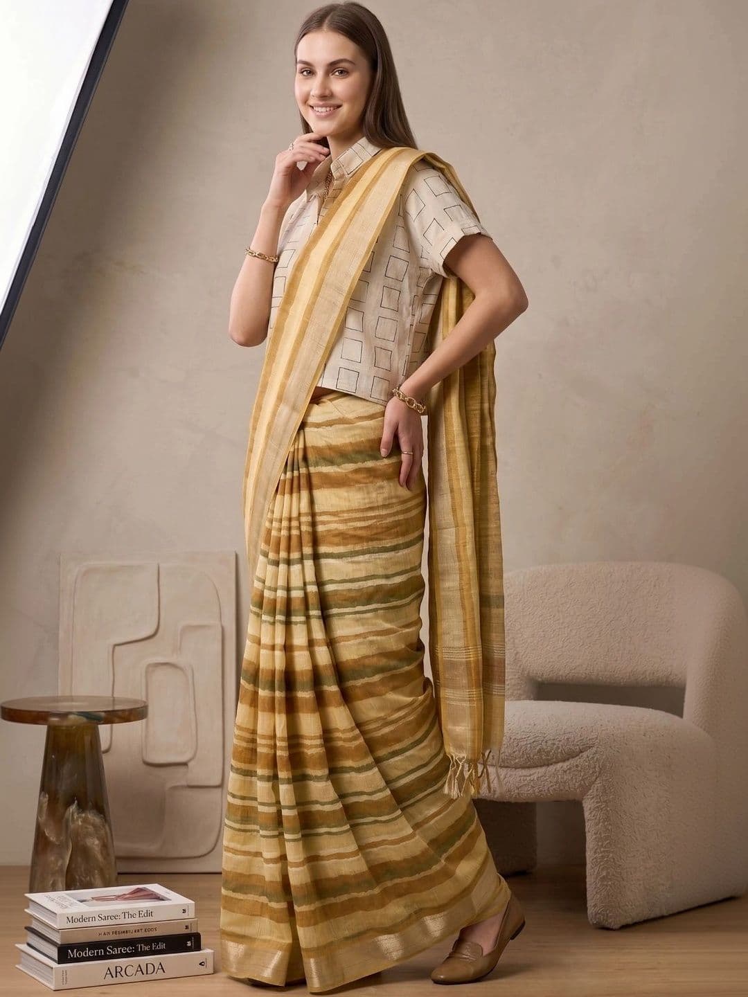 BORAD FASHION Striped Designer Chanderi Saree thumbnail 2