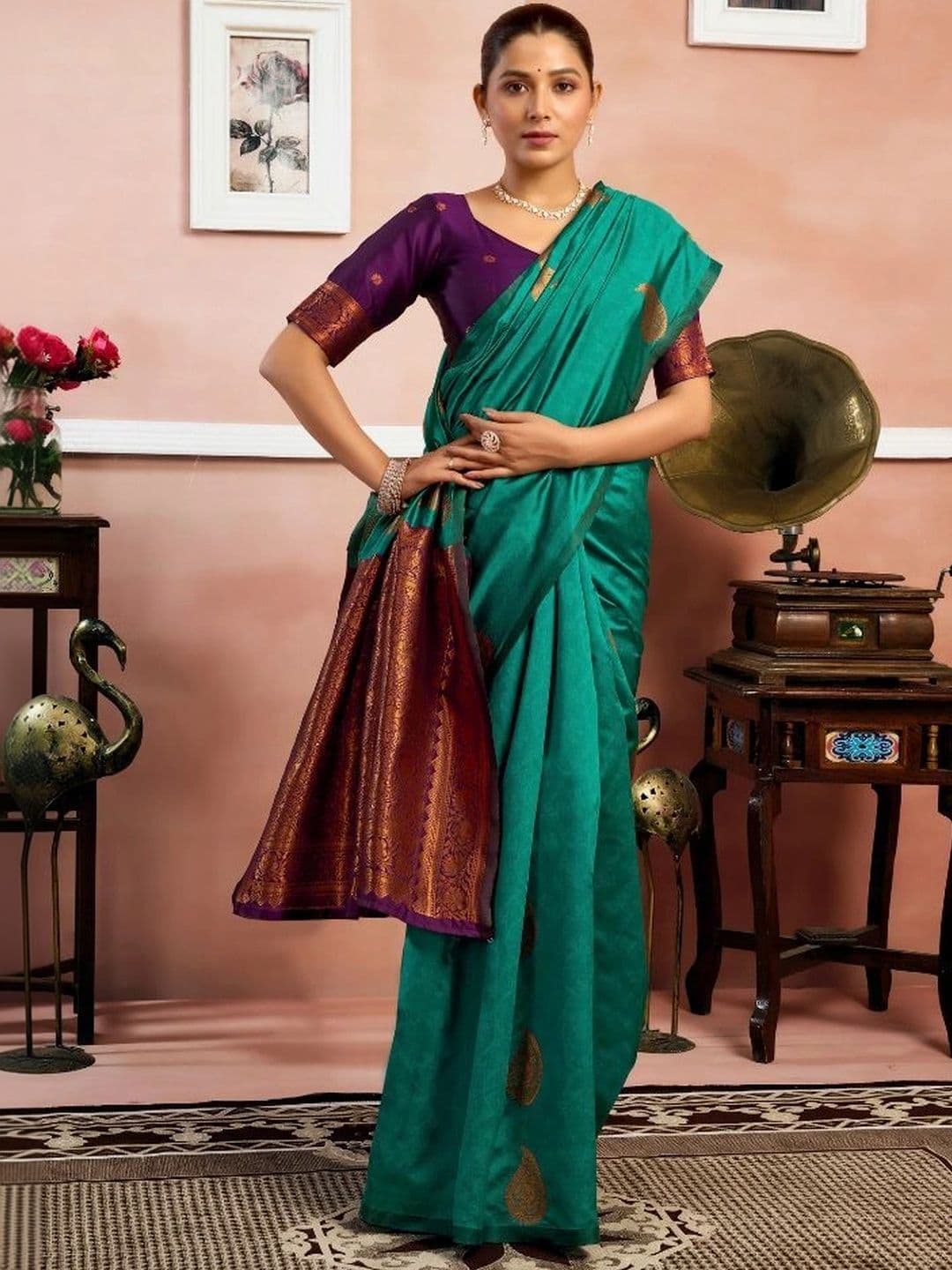 revika Woven Design Zari Art Silk Designer Saree thumbnail 5