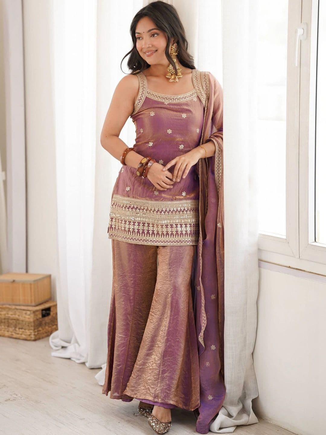 SAJAVAT ETHENIC WEAR Women Ethnic Motifs Regular Kurta with Sharara & With Dupatta - view 1