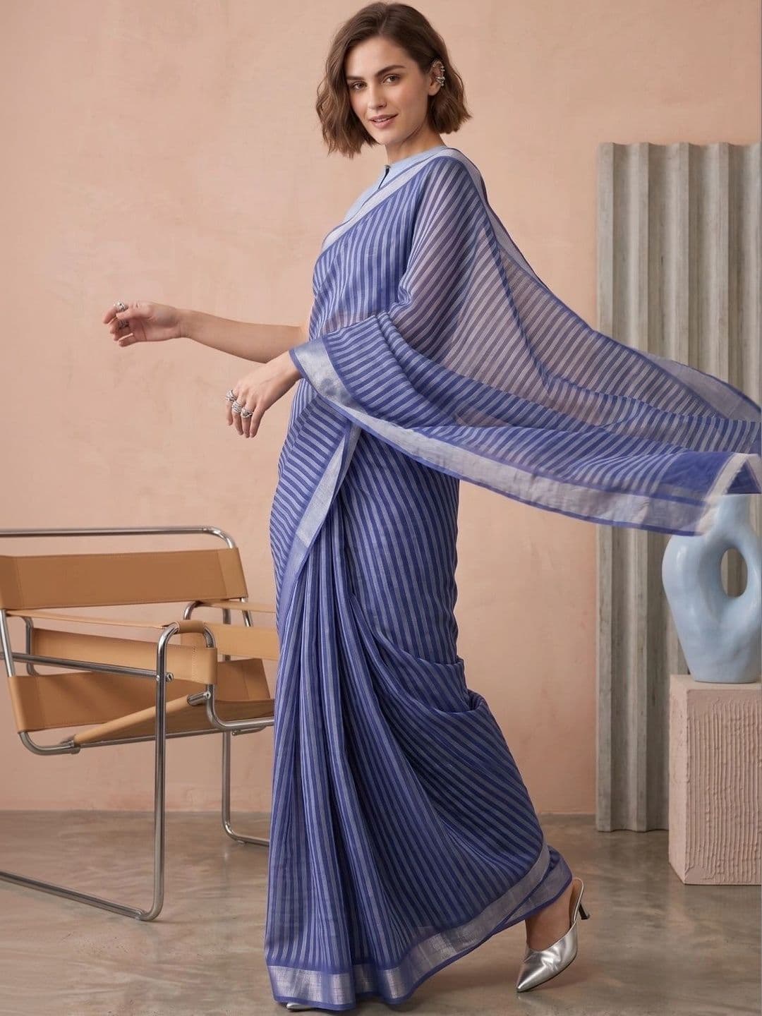 BORAD FASHION Striped Designer Chanderi Saree thumbnail 3