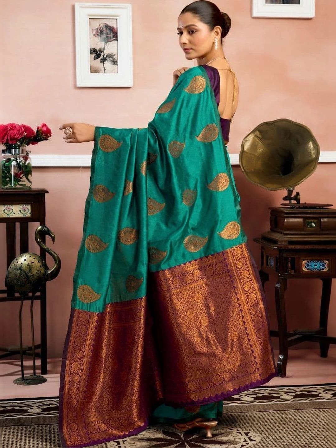 revika Woven Design Zari Art Silk Designer Saree thumbnail 4
