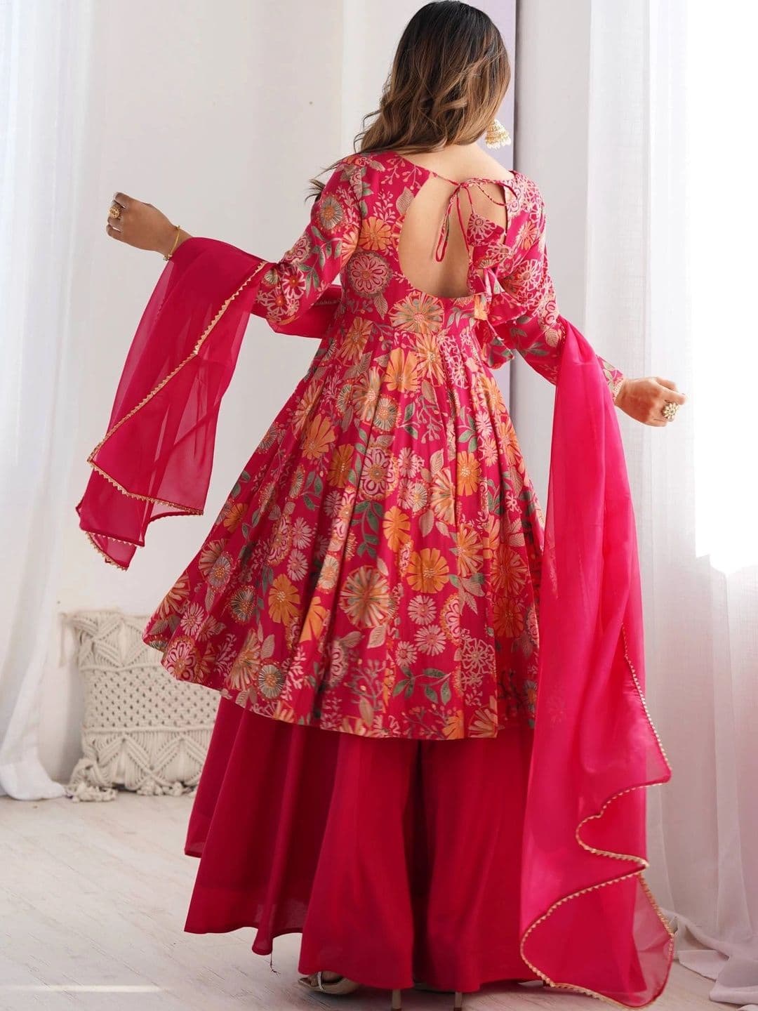 SAJAVAT ETHENIC WEAR Women Floral Printed Regular Chanderi Silk Kurta with Palazzos & With Dupatta thumbnail 5