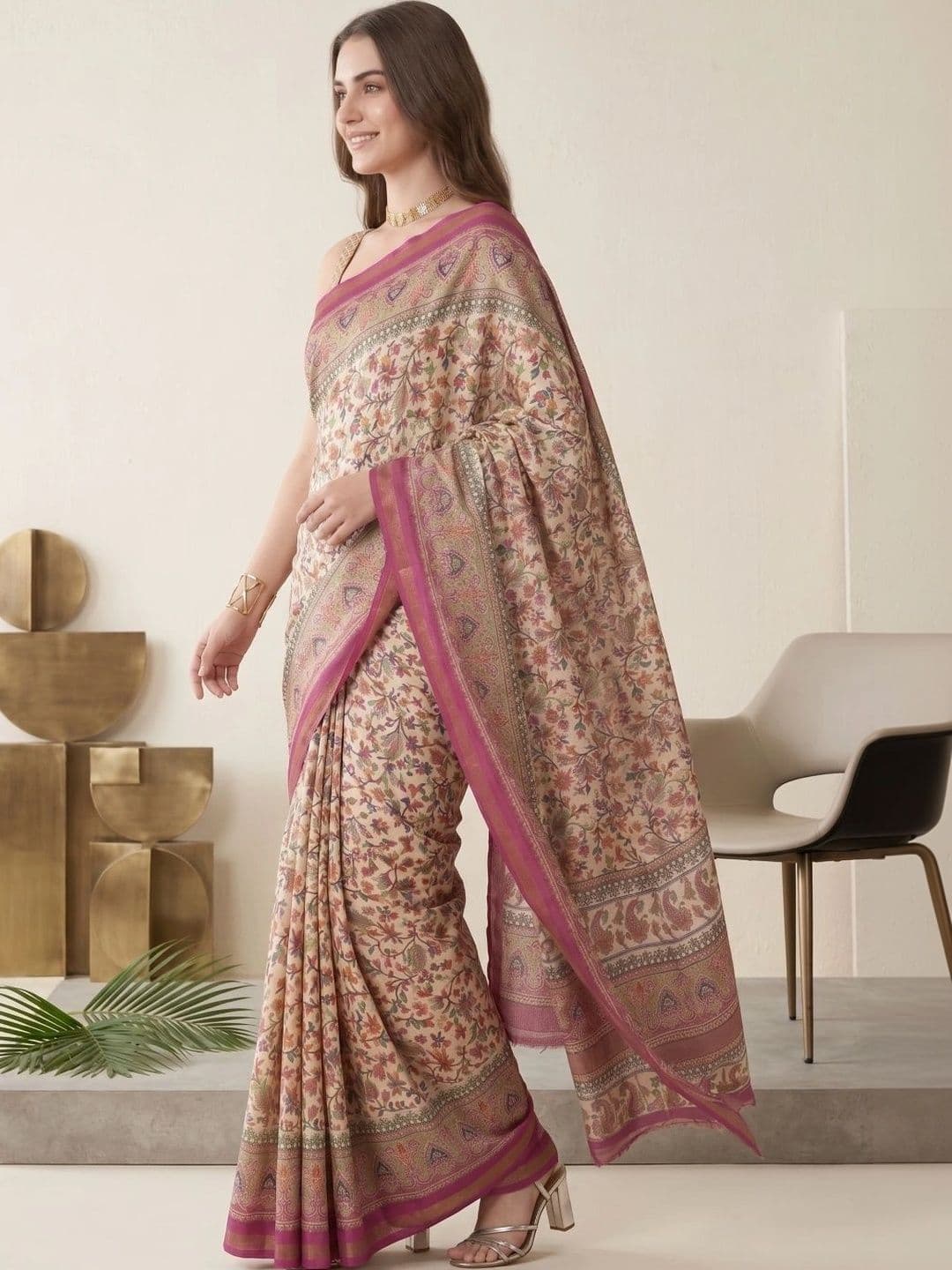 BORAD FASHION Floral Designer Chanderi Saree thumbnail 4