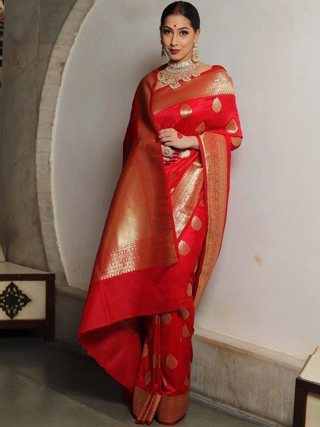 revika Woven Design Zari Art Silk Designer Kanjeevaram Saree thumbnail 5