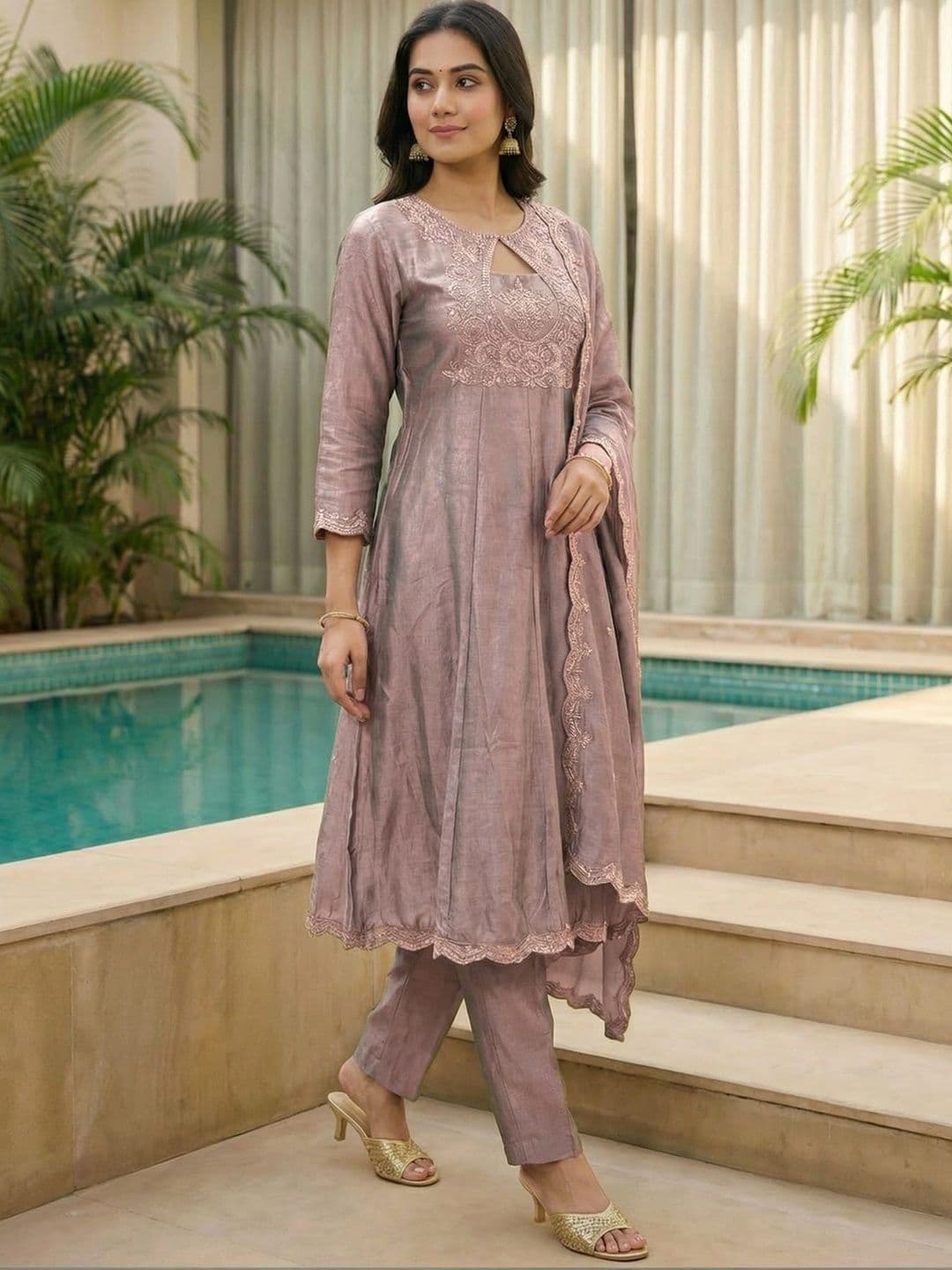 all about you Women Ethnic Motifs Embroidered Regular Thread Work Kurta with Trousers & With Dupatta thumbnail 2