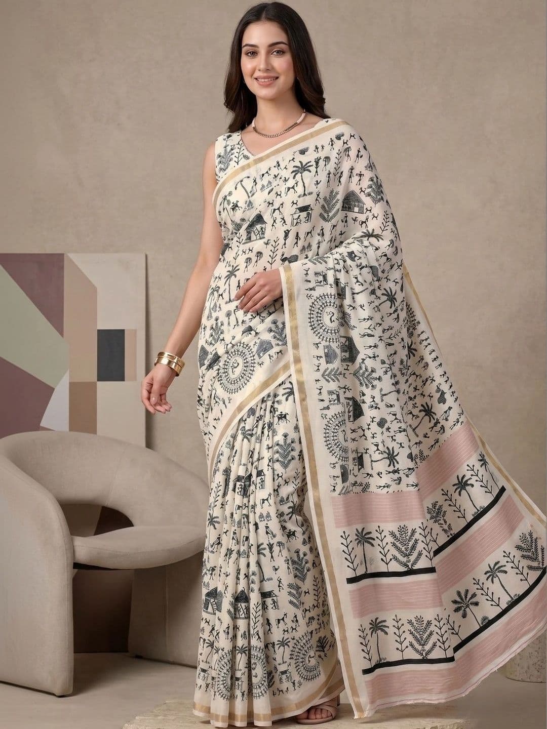 BORAD FASHION Warli Designer Chanderi Saree - view 1