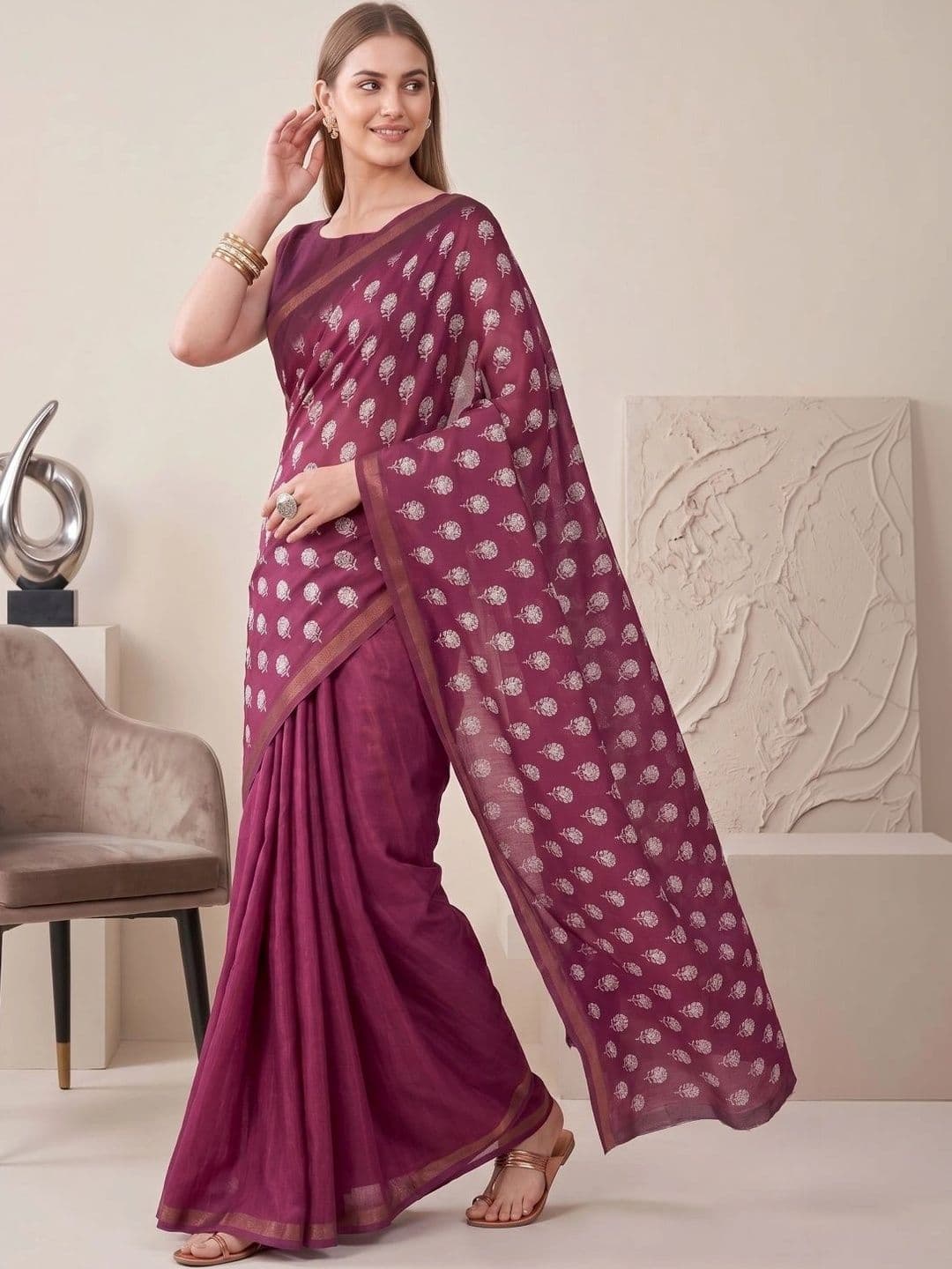 BORAD FASHION Women Printed Chanderi Saree thumbnail 3