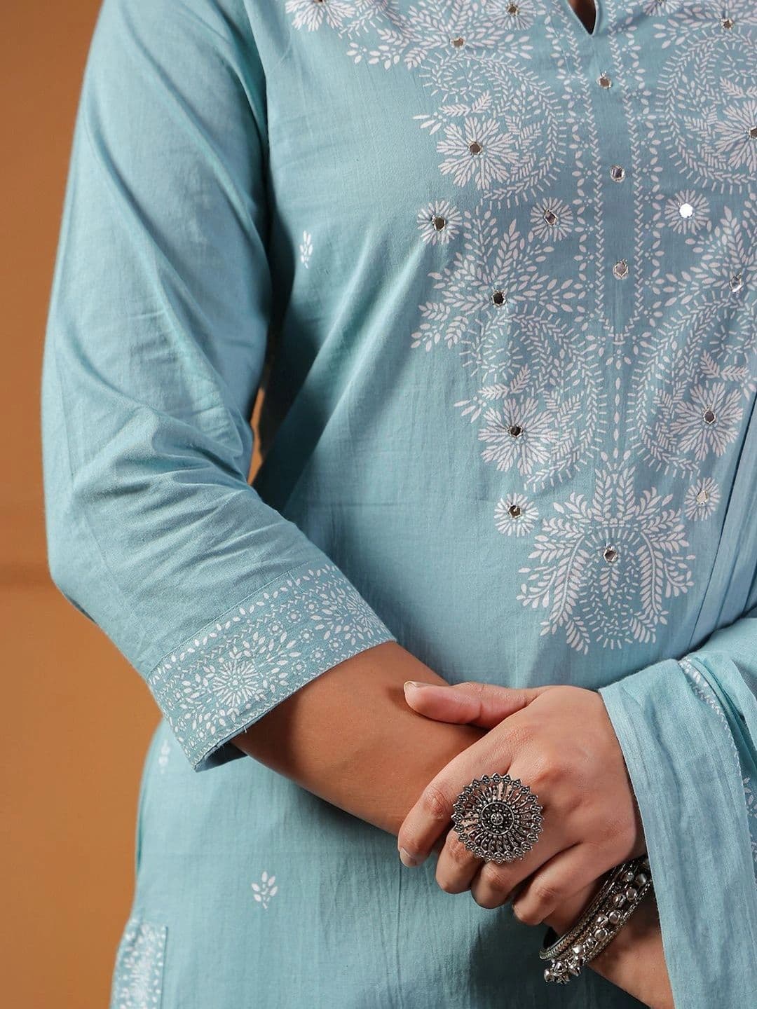 Misaina Women Ethnic Motifs Embroidered Regular PureKurta with Trousers & With Dupatta thumbnail 5