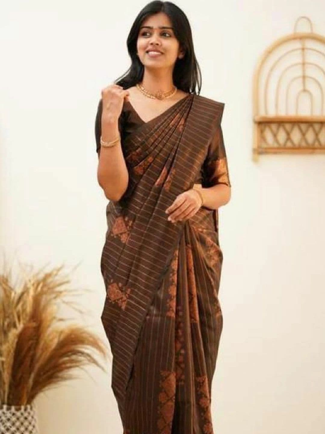 revika Striped Zari Art Silk Designer Kanjeevaram Saree thumbnail 3