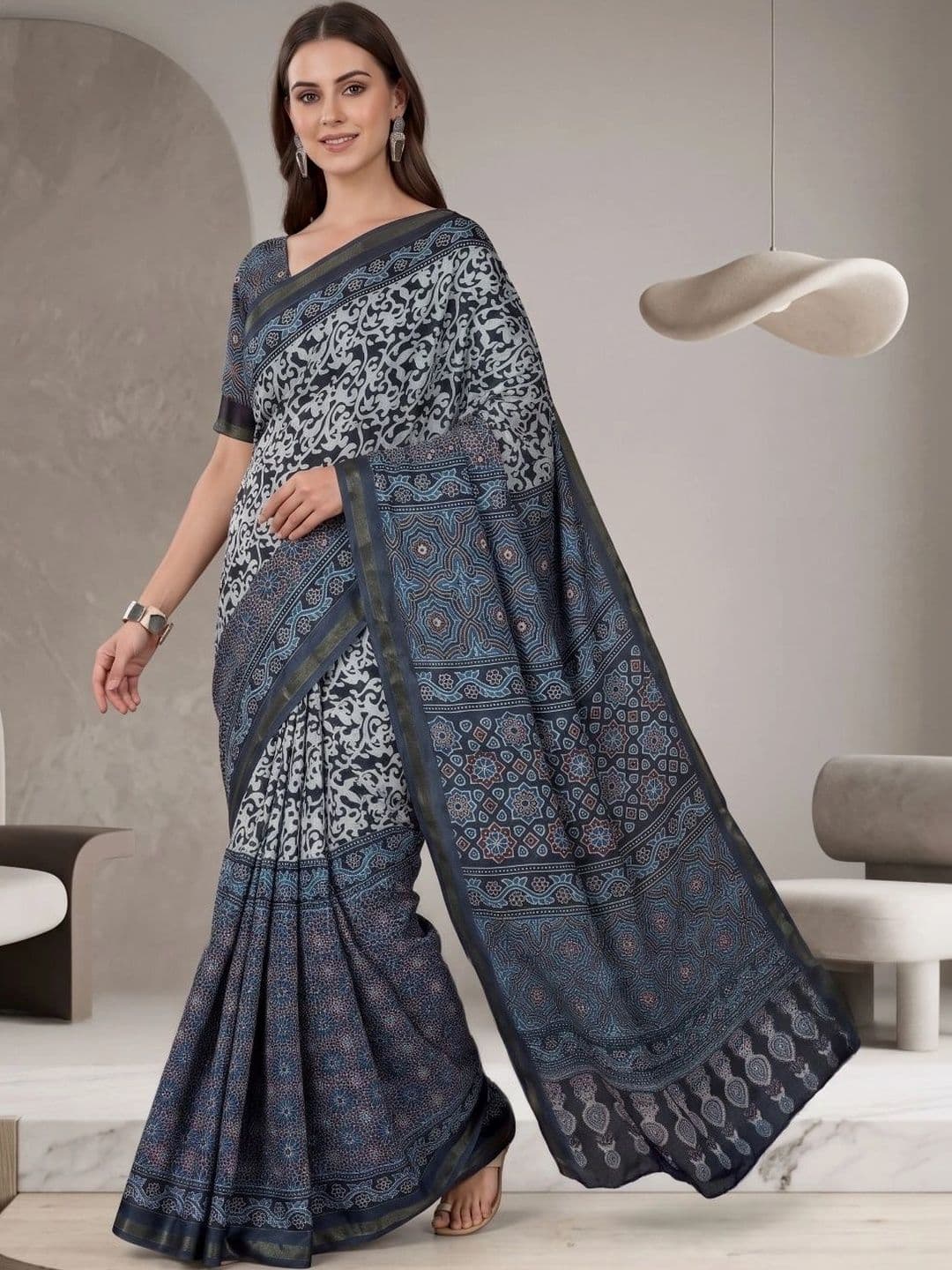 BORAD FASHION Women Designer Chanderi Saree thumbnail 2