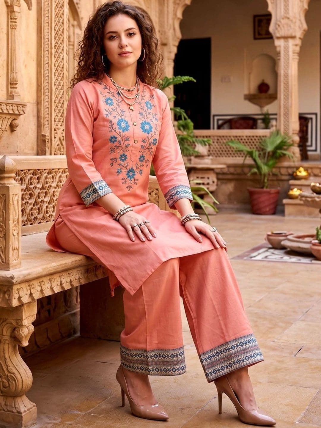 Laasika Women Floral Embroidered Tunic with Palazzos thumbnail 3