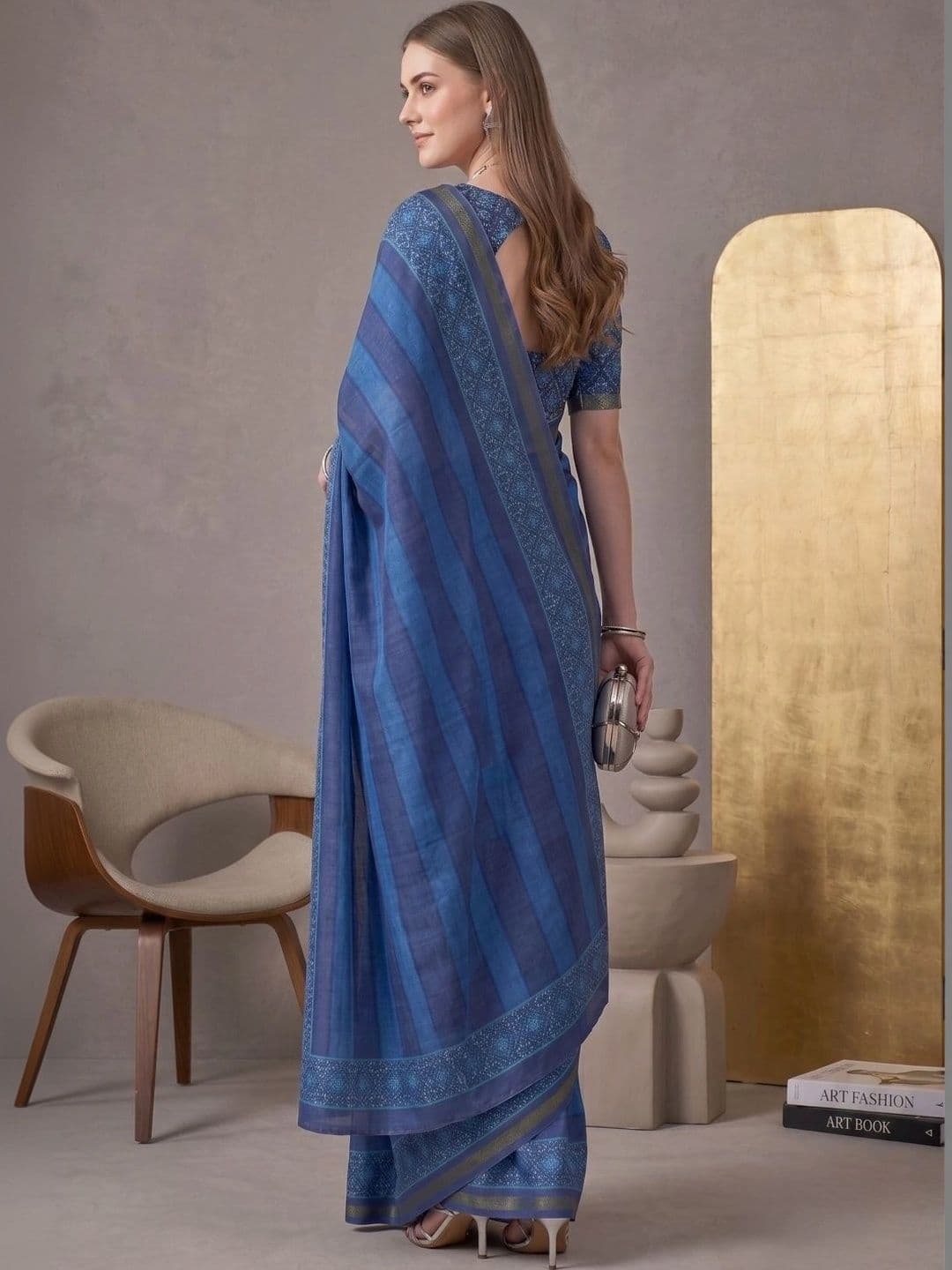 BORAD FASHION Striped Designer Chanderi Saree thumbnail 3
