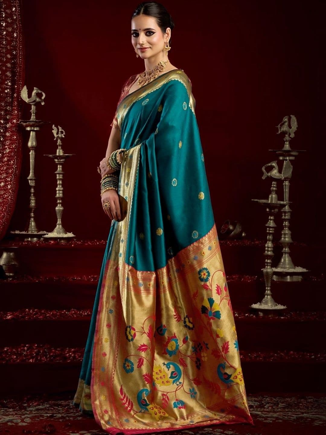 BORAD FASHION Woven Design Zari Silk Blend Designer Paithani Saree thumbnail 2