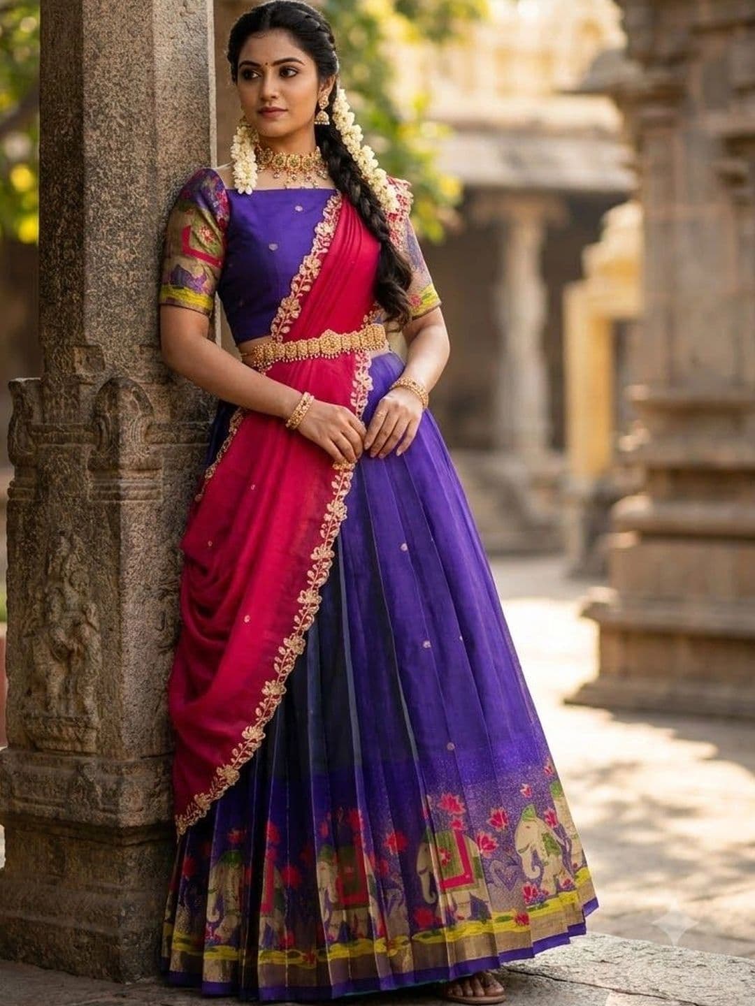 Fabcartz Embroidered Semi-Stitched Lehenga & Unstitched Blouse With Dupatta thumbnail 3