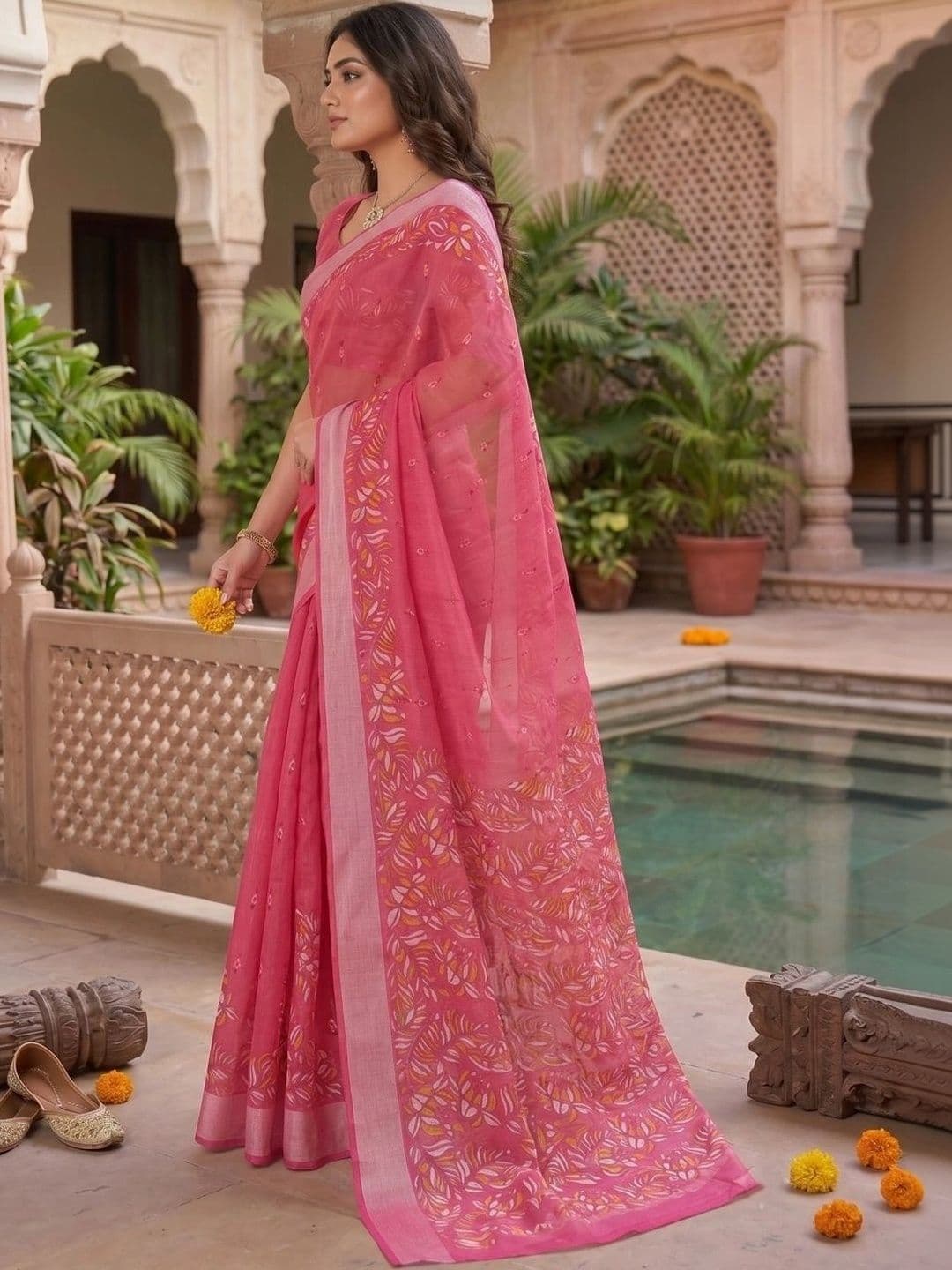 BORAD FASHION Floral Designer Chanderi Saree thumbnail 2