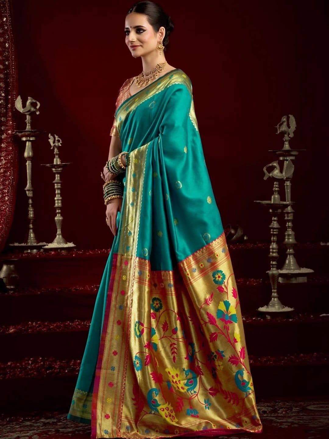 BORAD FASHION Woven Design Zari Silk Blend Designer Paithani Saree thumbnail 3