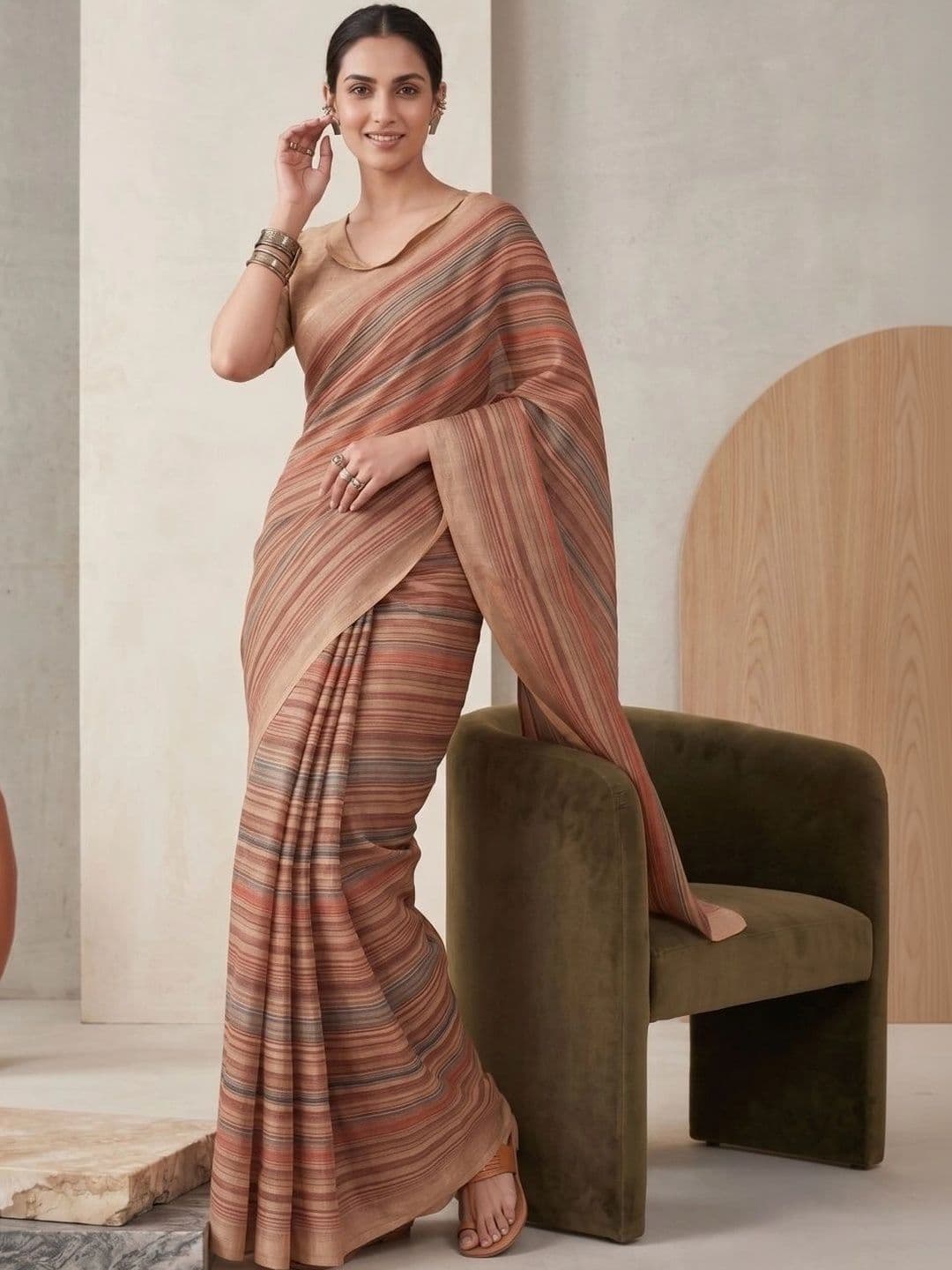 BORAD FASHION Striped Designer Chanderi Saree - view 1