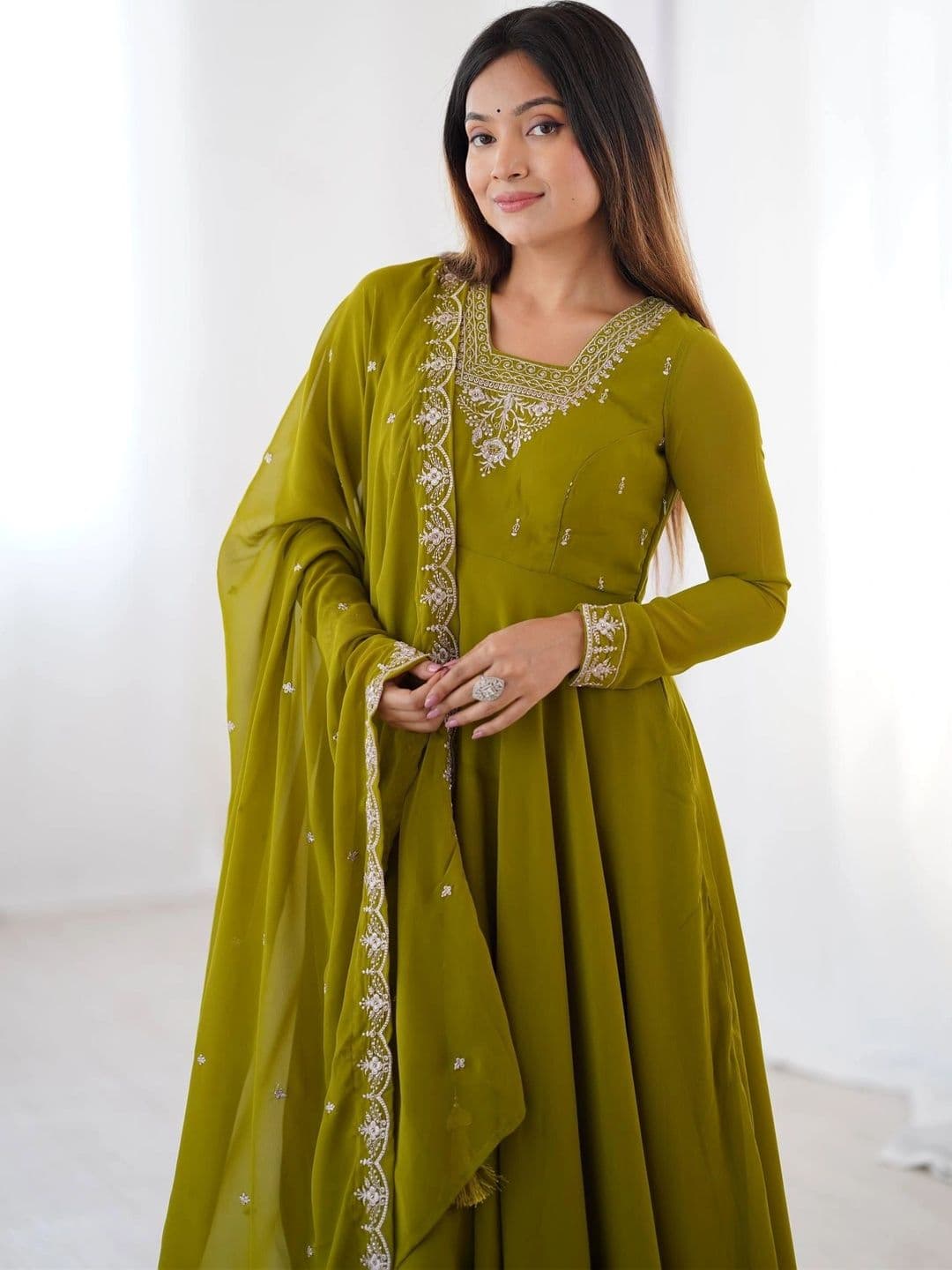 SAJAVAT ETHENIC WEAR Women Ethnic Motifs Embroidered Regular Kurta with Trousers & With Dupatta thumbnail 6