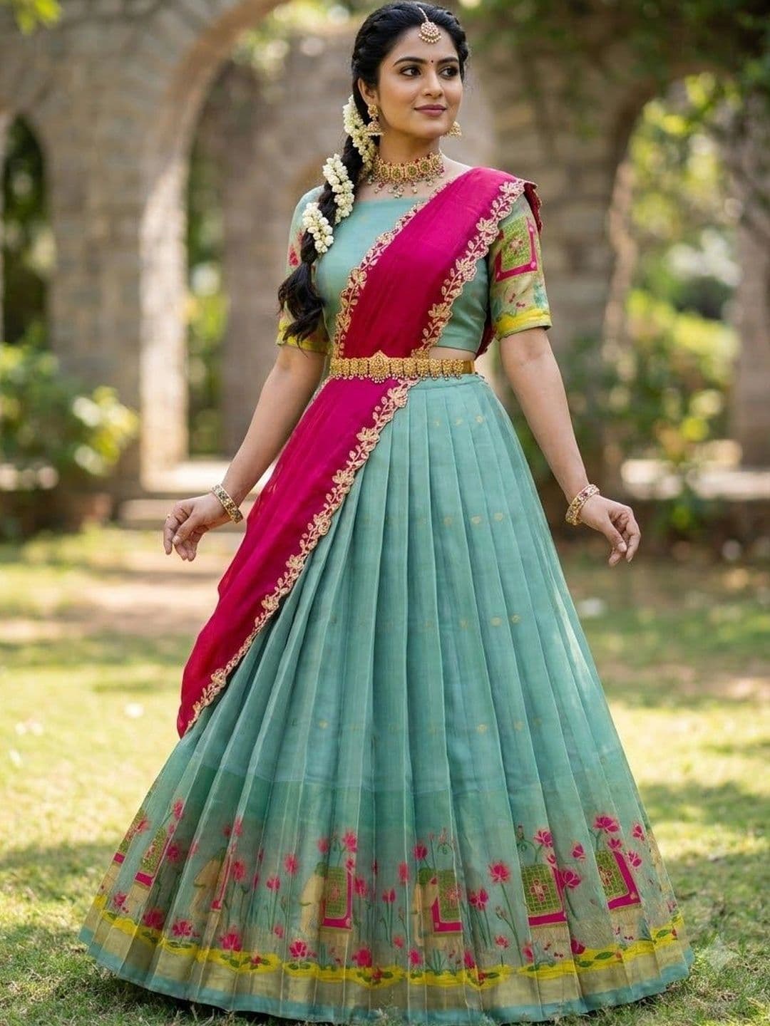 Fabcartz Printed Semi-Stitched Lehenga & Unstitched Blouse With Dupatta thumbnail 4