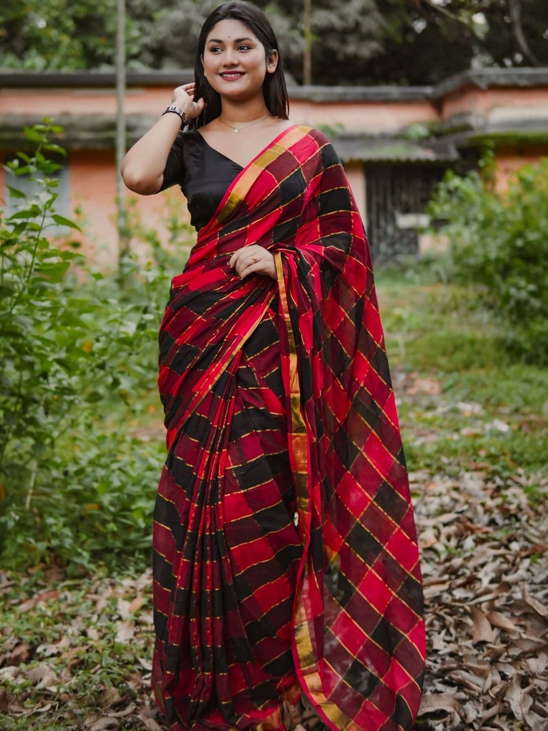 Aparna Checked Zari Pure Cotton Saree - view 1