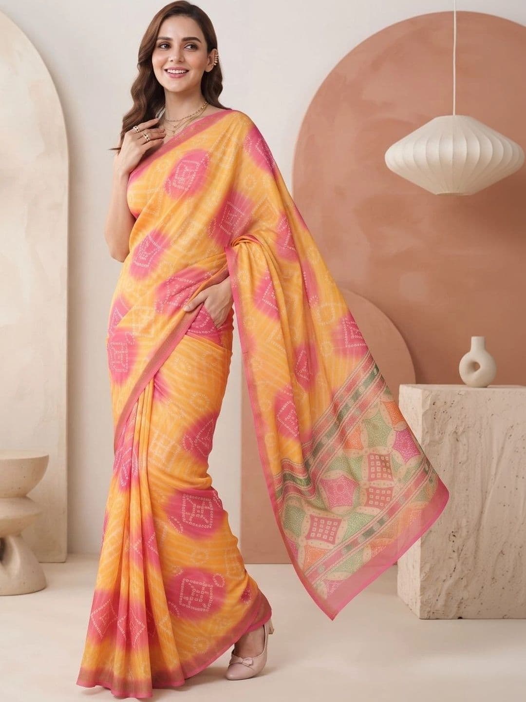 BORAD FASHION Bandhani Designer Chanderi Saree thumbnail 3