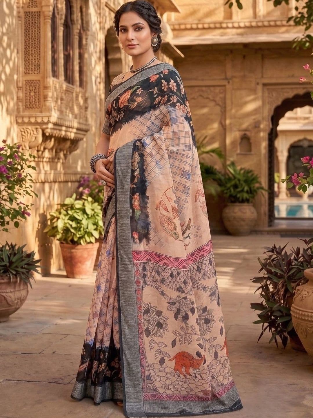 BORAD FASHION Floral Designer Chanderi Saree - view 1