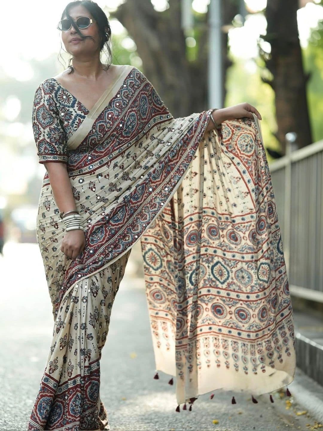 NKV Floral Mirror Work Silk Blend Heavy Work Mysore Silk Saree - view 1