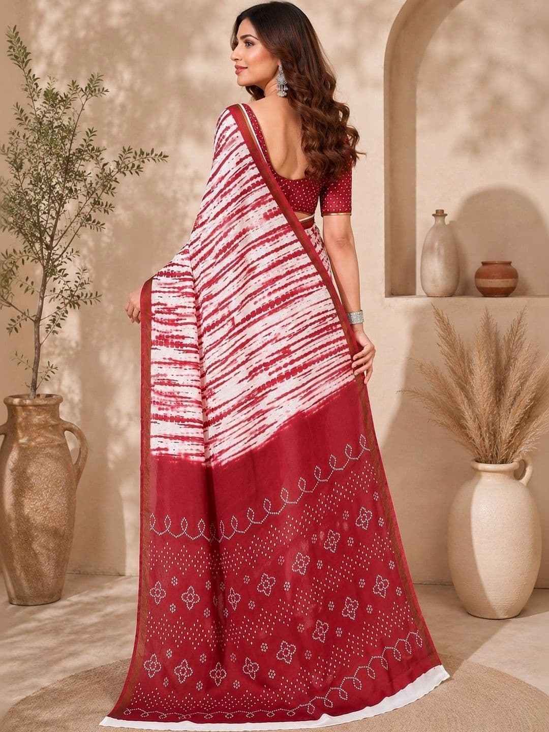 BORAD FASHION Tie and Dye Designer Chanderi Saree thumbnail 4