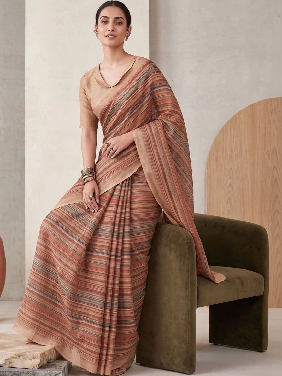 BORAD FASHION Striped Designer Chanderi Saree thumbnail 2