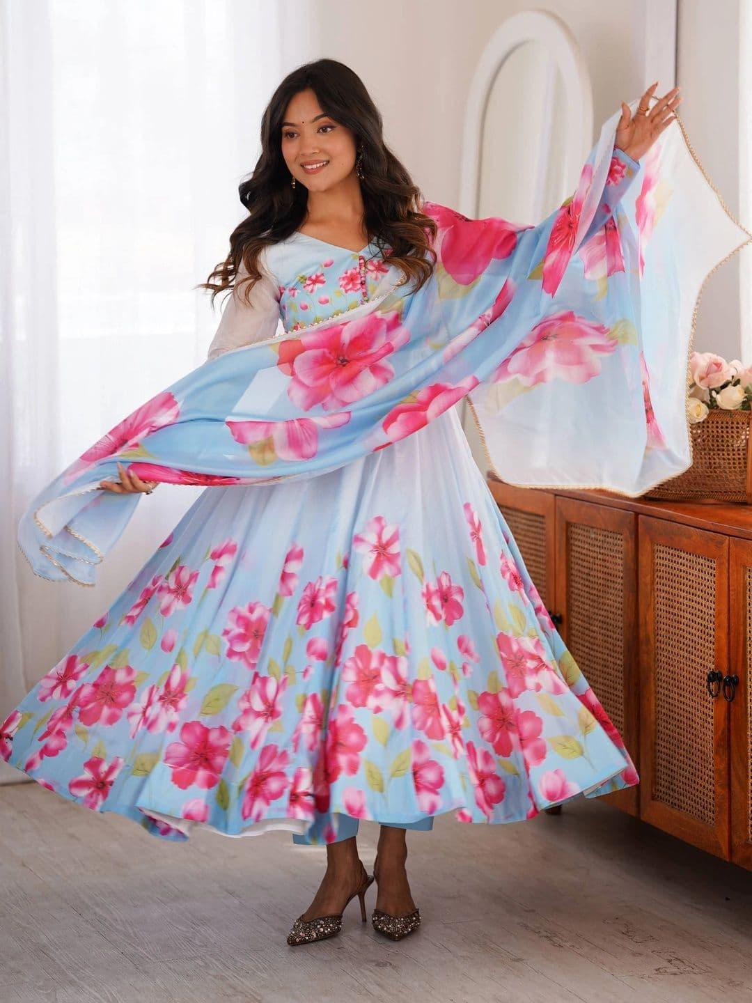 SAJAVAT ETHENIC WEAR Women Floral Printed Empire Kurta with Trousers & With Dupatta - view 1