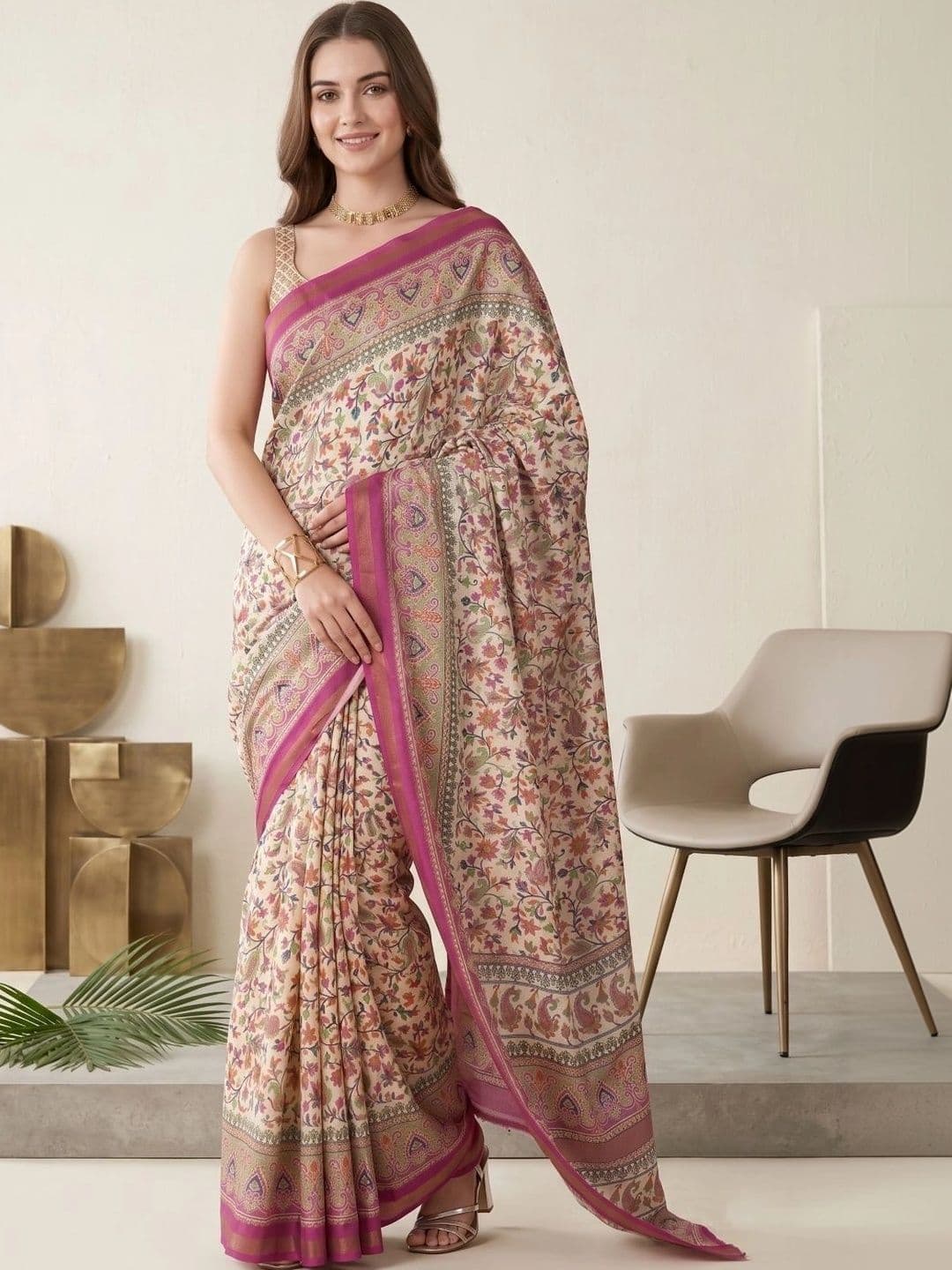 BORAD FASHION Floral Designer Chanderi Saree thumbnail 2