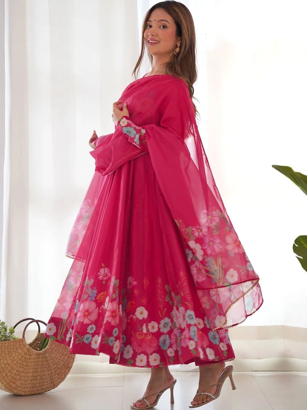 SAJAVAT ETHENIC WEAR Women Floral Printed Empire Kurta with Trousers & With Dupatta thumbnail 5