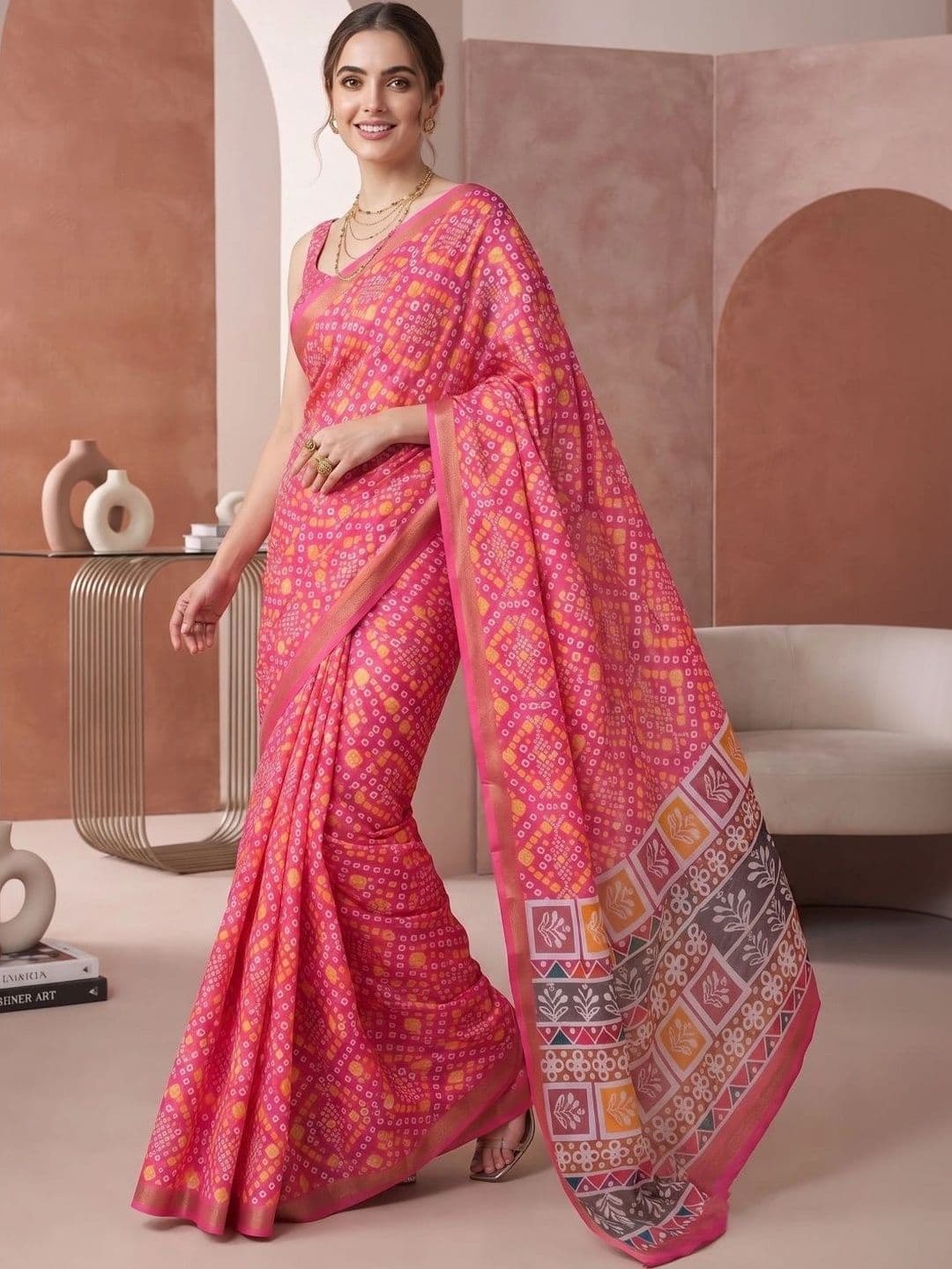 BORAD FASHION Bandhani Designer Chanderi Saree thumbnail 4